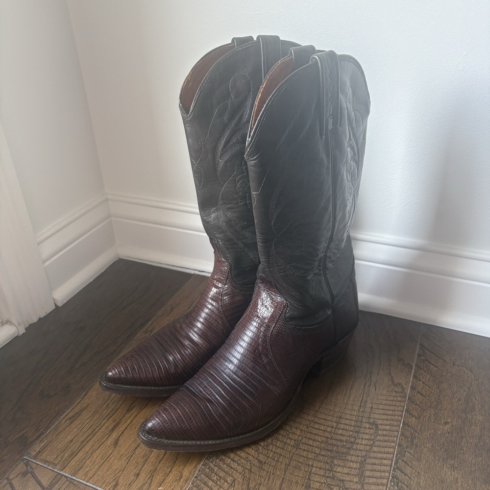 J. Chisholm Men's Cognac Lizard Cowboy Boots US Size 10.5D Handcrafted U.S.A